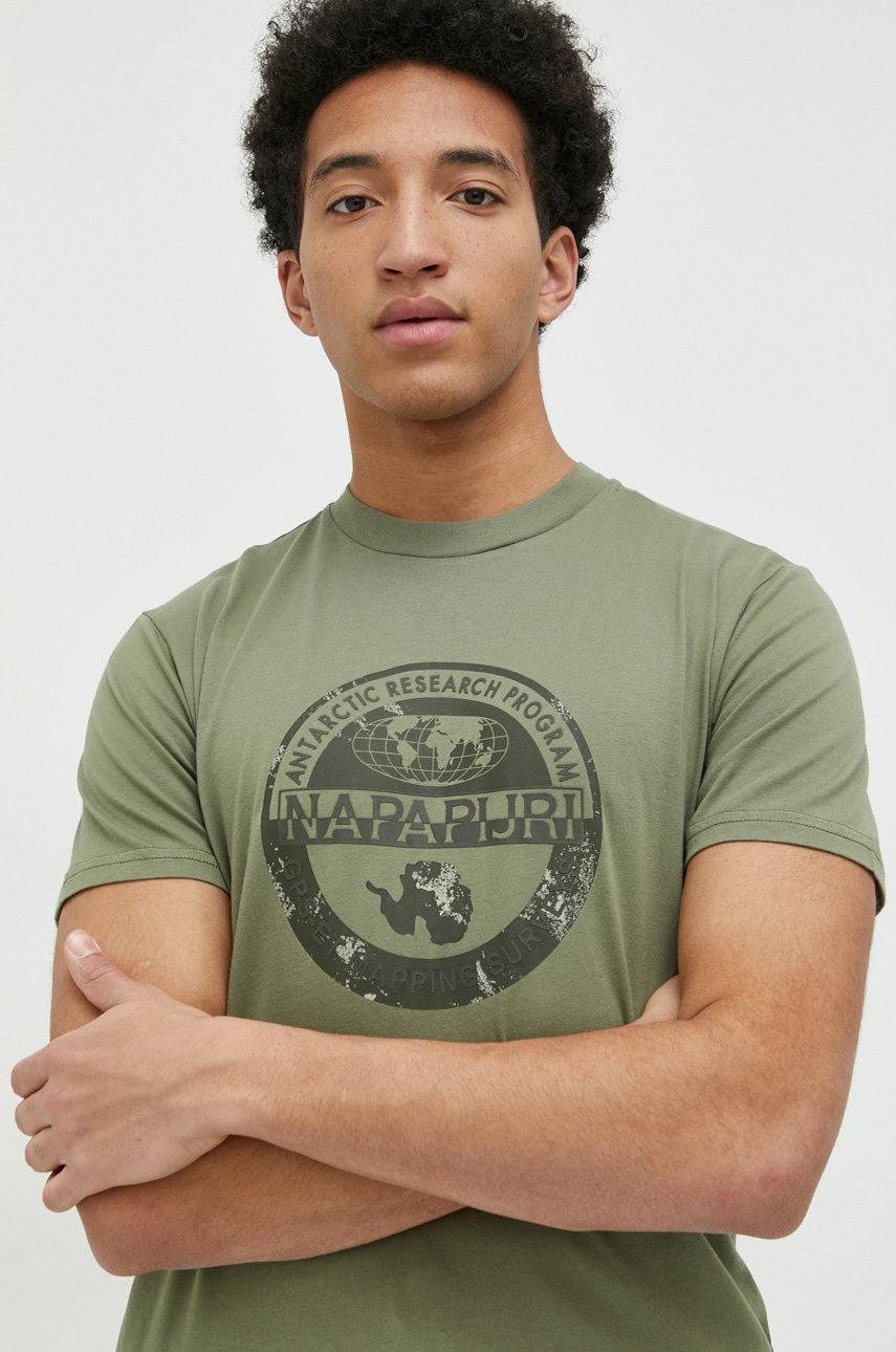 Napapijri tricou din bumbac culoarea verde, modelator