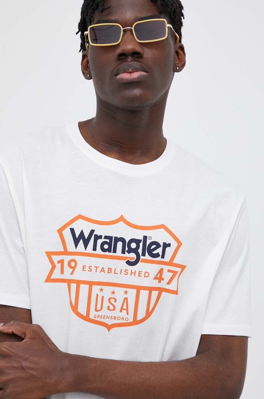 

Хлопковая футболка Wrangler цвет белый с принтом