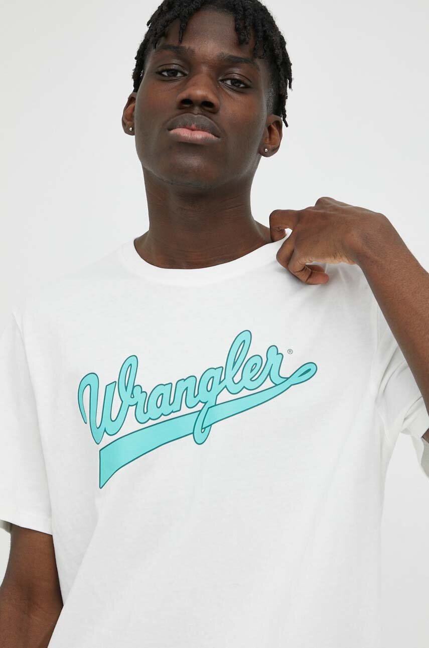 

Бавовняна футболка Wrangler колір білий з принтом