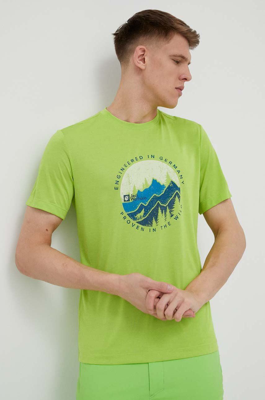 Sportovní tričko Jack Wolfskin Hiking zelená barva, s potiskem - zelená -  100 % Polyester
