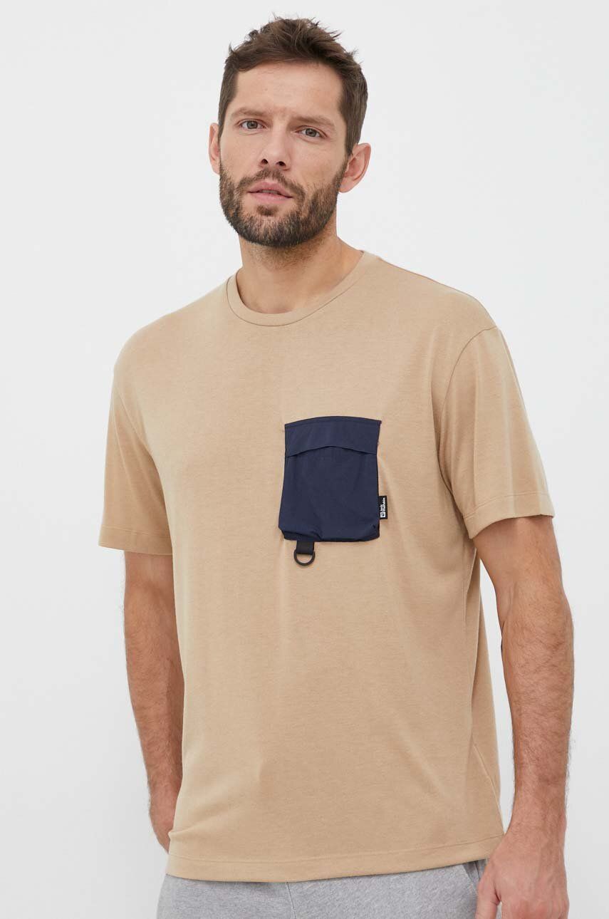 Tričko Jack Wolfskin béžová barva - béžová -  Materiál č. 1: 70 % Polyester