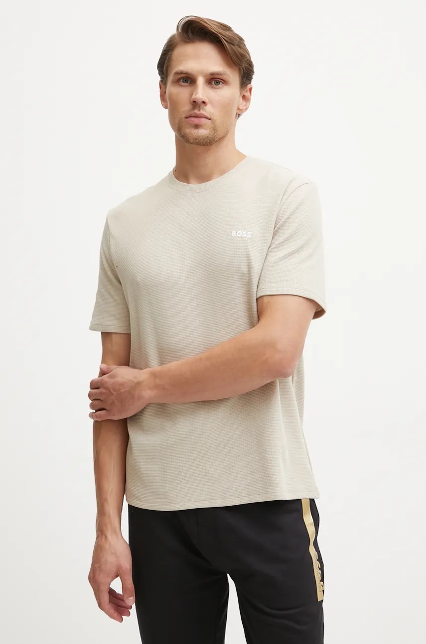 BOSS tricou barbati, culoarea bej, neted, 50480834