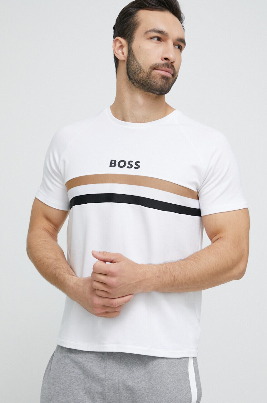 

Футболка лаунж BOSS колір бежевий з принтом