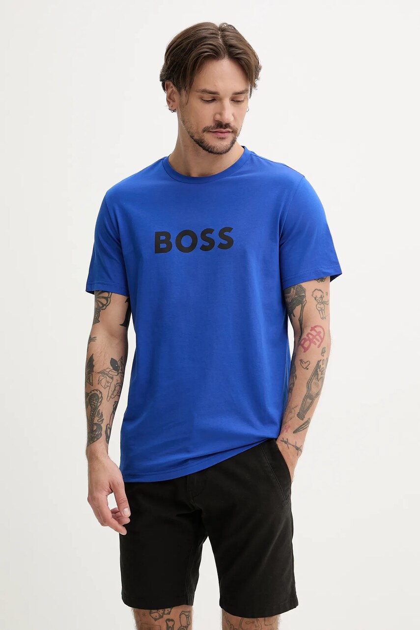 Levně Plážové tričko BOSS modrá barva