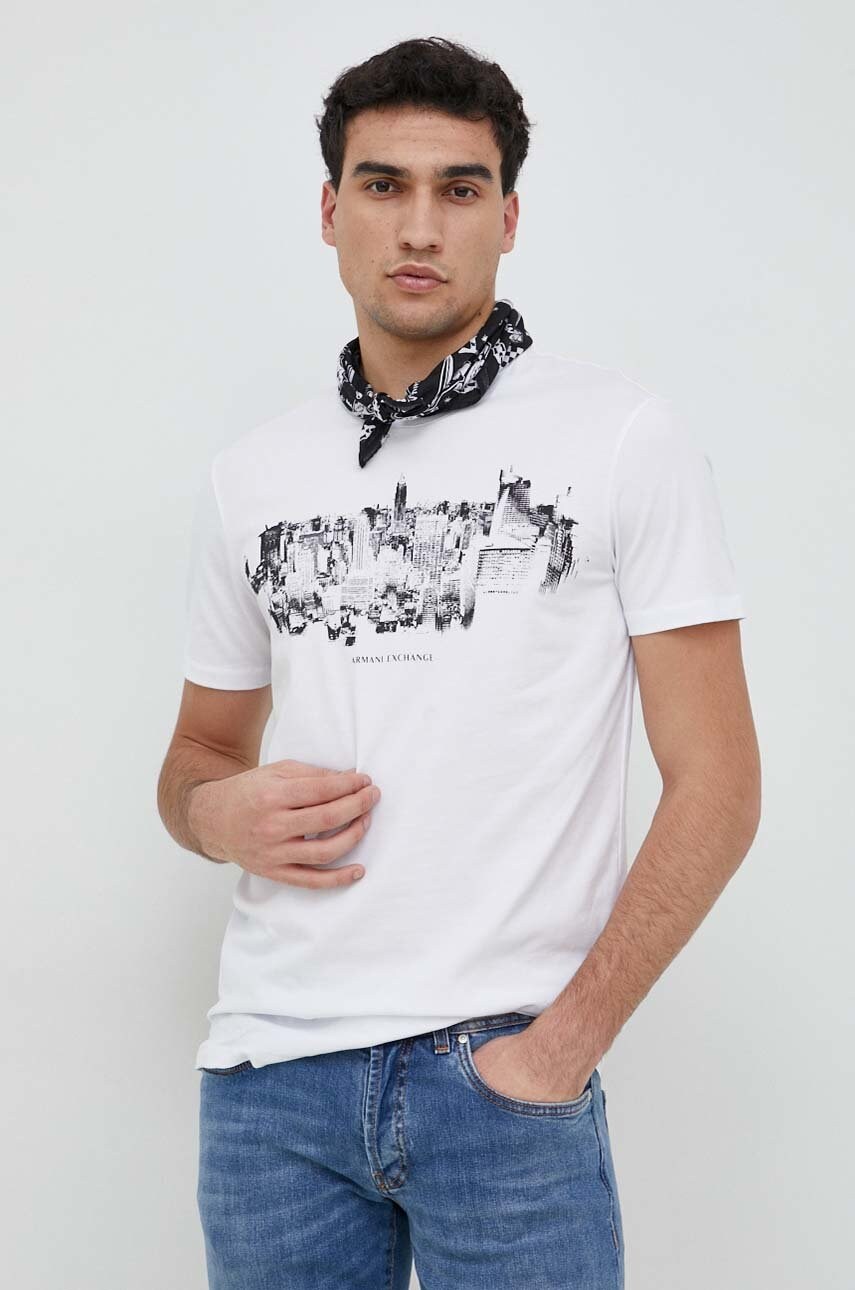 

Тениска Armani Exchange в бяло с принт, Бял