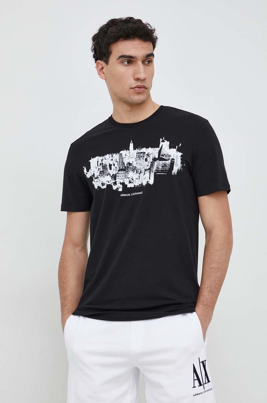 

Тениска Armani Exchange в черно с принт, Черен