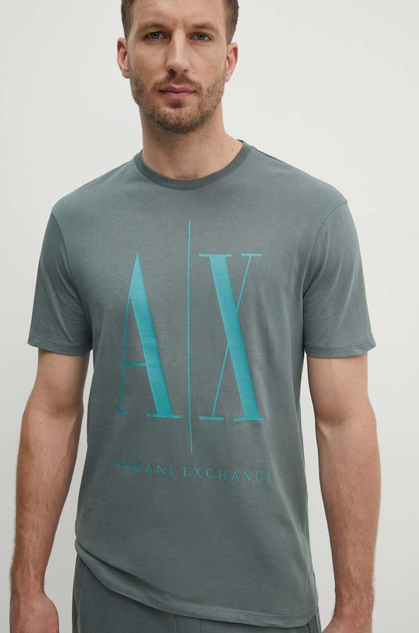 

Памучна тениска Armani Exchange в зелено с принт, Зелен