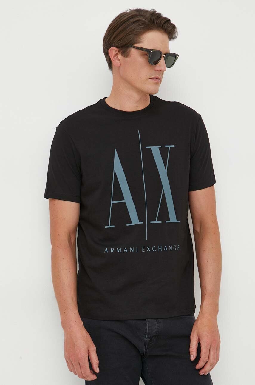 

Бавовняна футболка Armani Exchange колір чорний з принтом