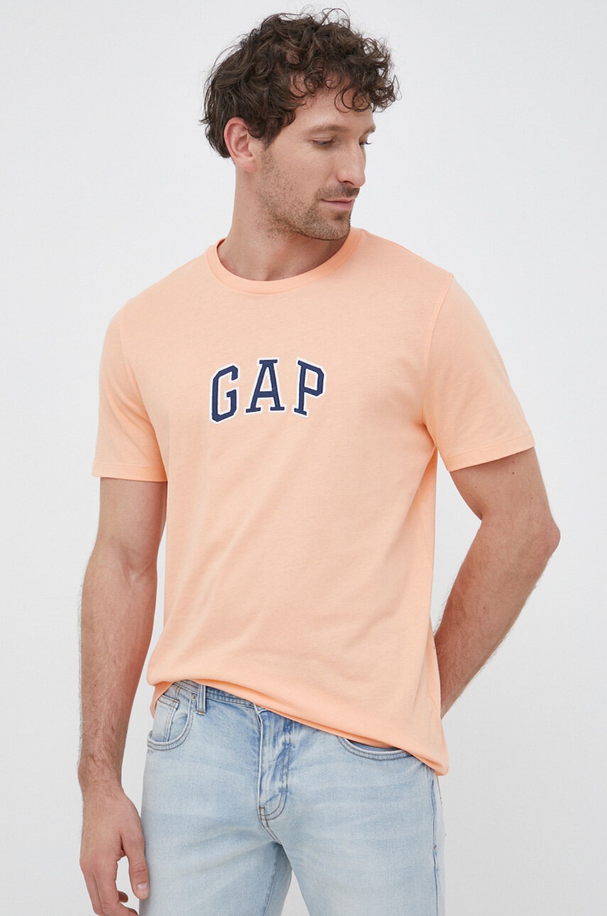 

Памучна тениска GAP в оранжево с апликация, Оранжев