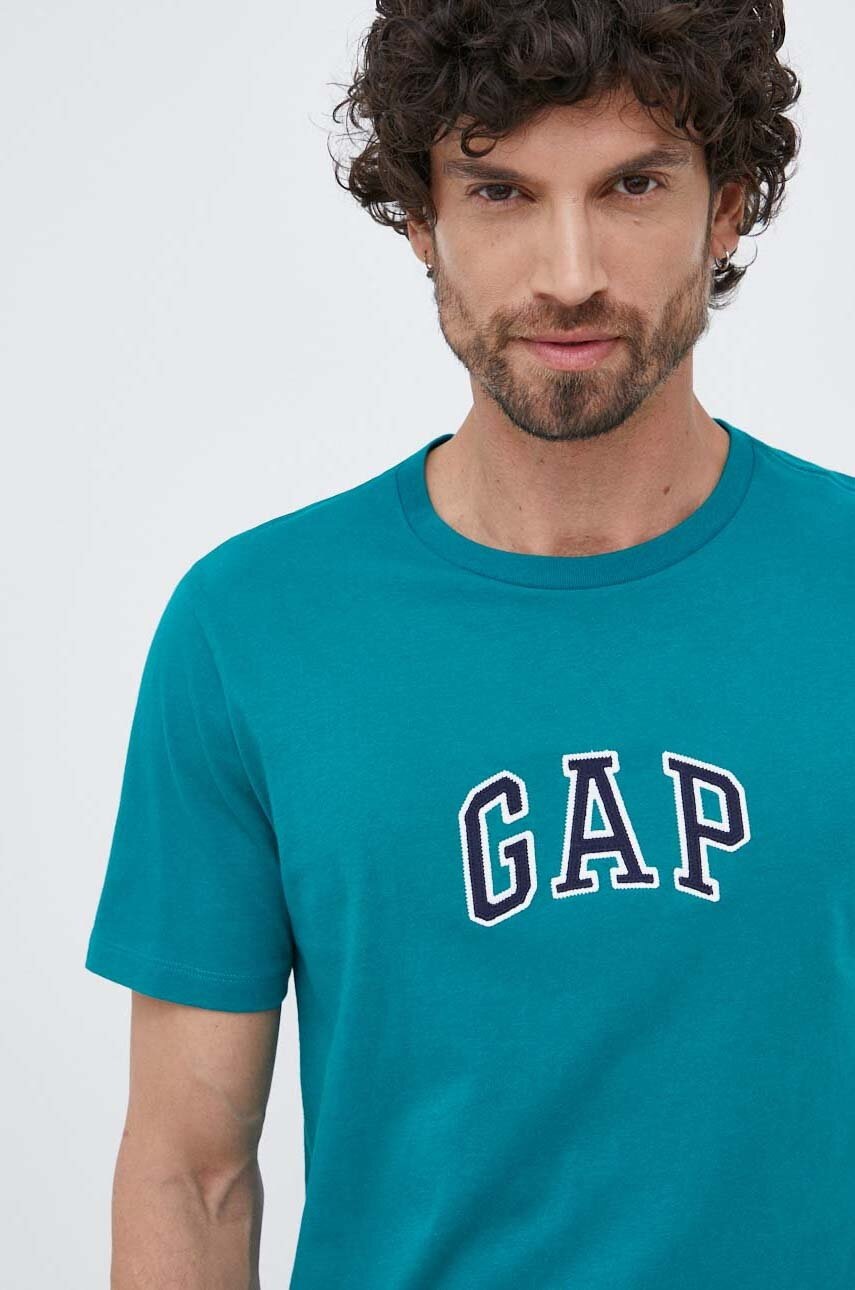 

Памучна тениска GAP в зелено с апликация, Зелен