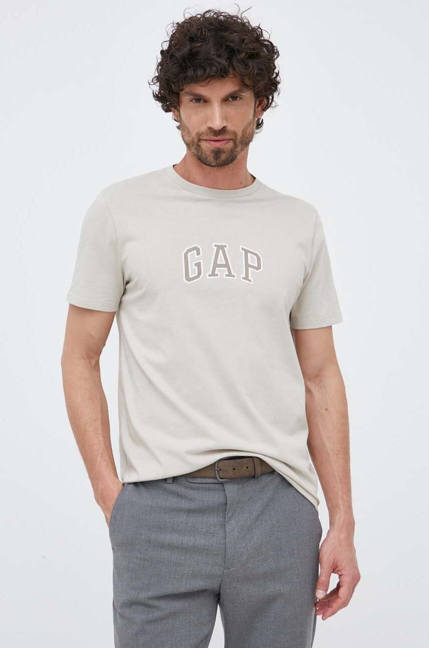 

Памучна тениска GAP в бежово с апликация, Бежов