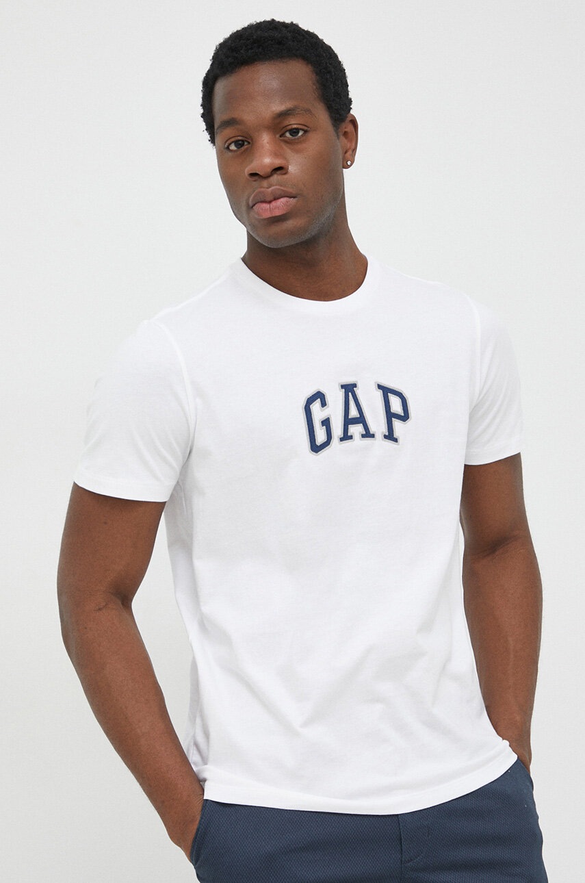 

Памучна тениска GAP в бяло с апликация, Бял