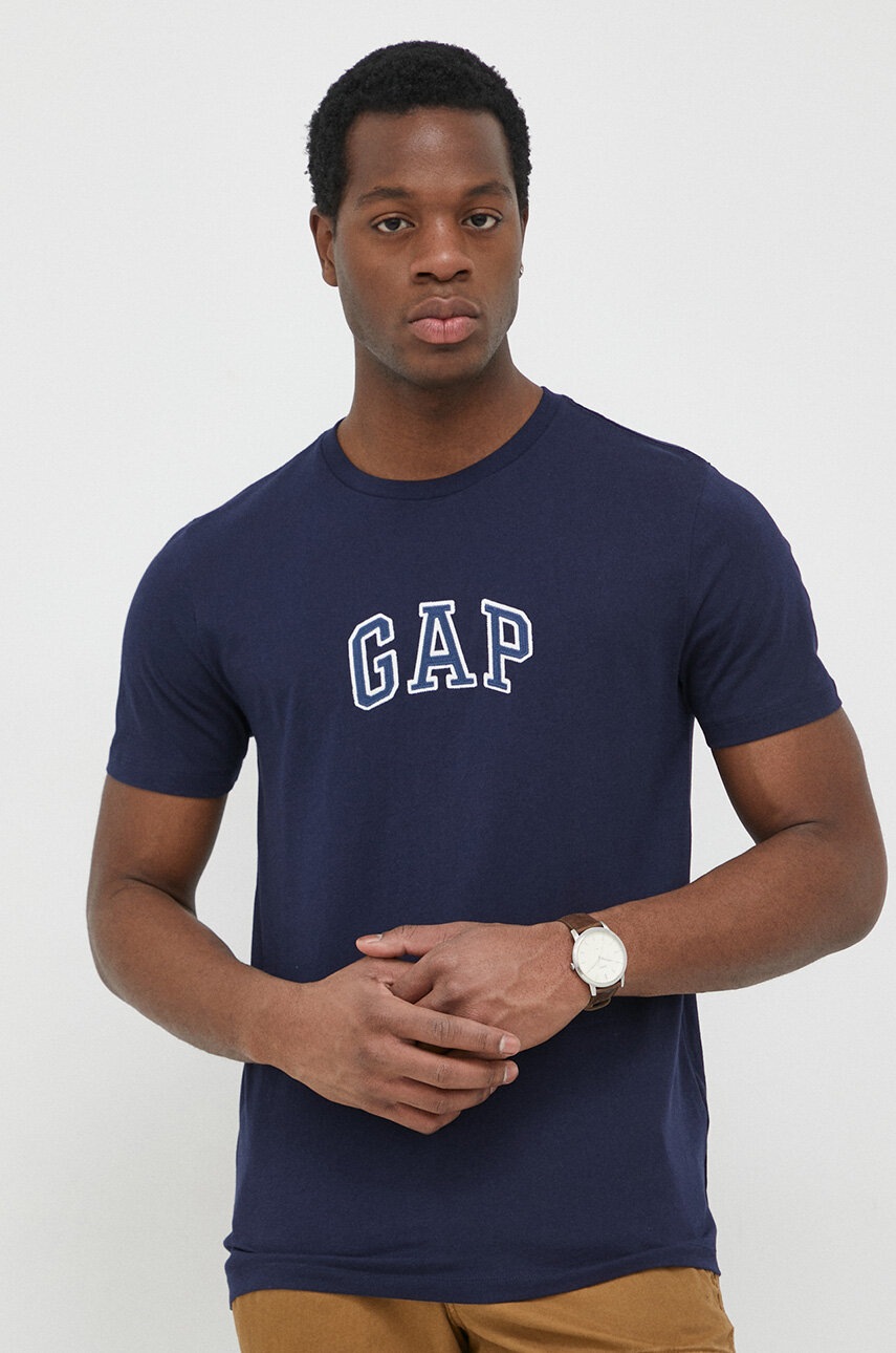 

Памучна тениска GAP в тъмносиньо с апликация, Тъмносин
