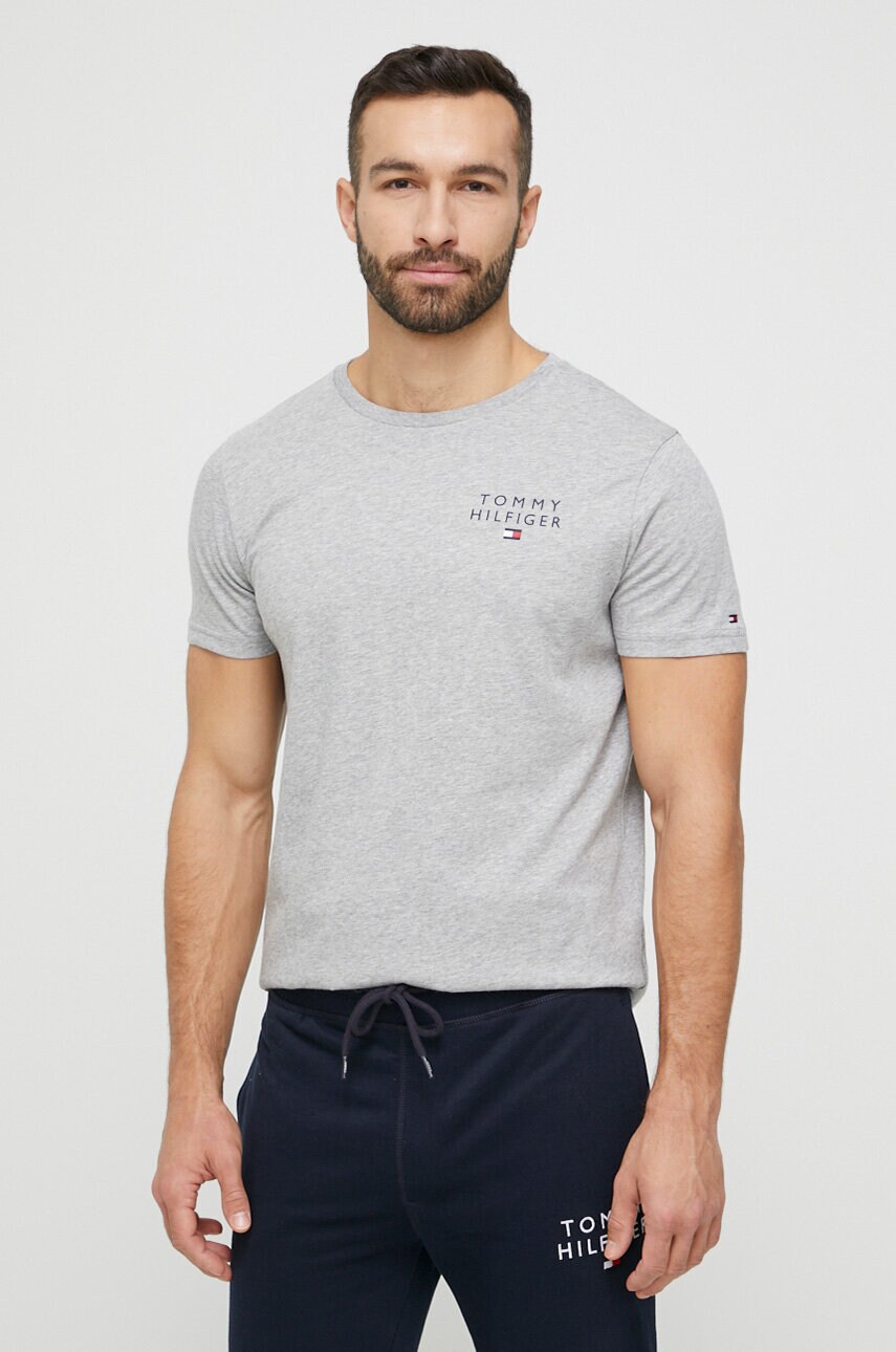 Levně Bavlněné tričko Tommy Hilfiger šedá barva, s potiskem, UM0UM02916