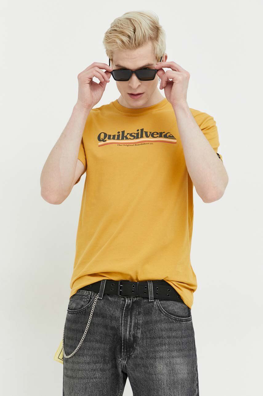 Quiksilver tricou din bumbac culoarea galben, cu imprimeu