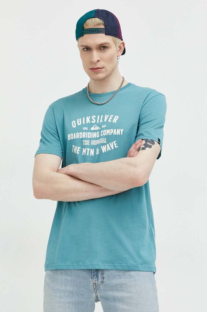 E-shop Bavlněné tričko Quiksilver tyrkysová barva, s potiskem