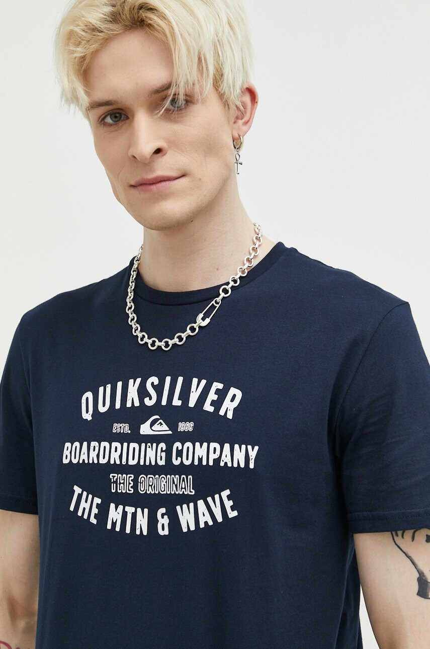 Quiksilver tricou din bumbac culoarea albastru marin, cu imprimeu