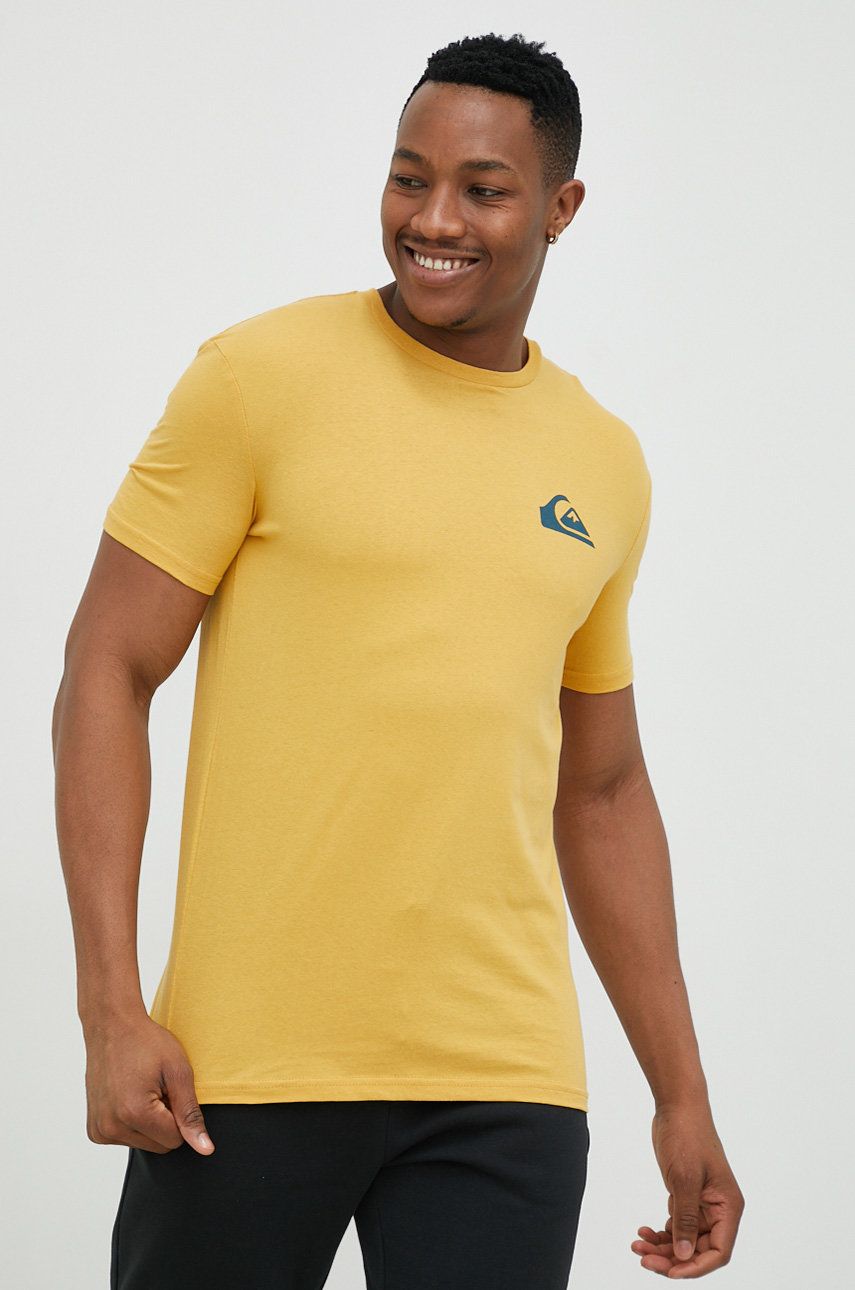 Bavlněné tričko Quiksilver žlutá barva - žlutá -  100 % Bavlna