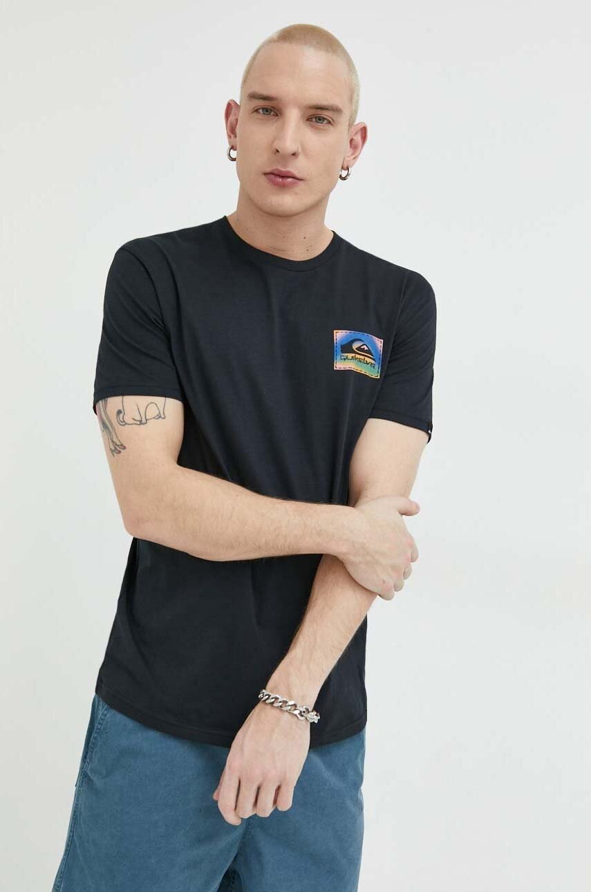 

Бавовняна футболка Quiksilver колір чорний з принтом
