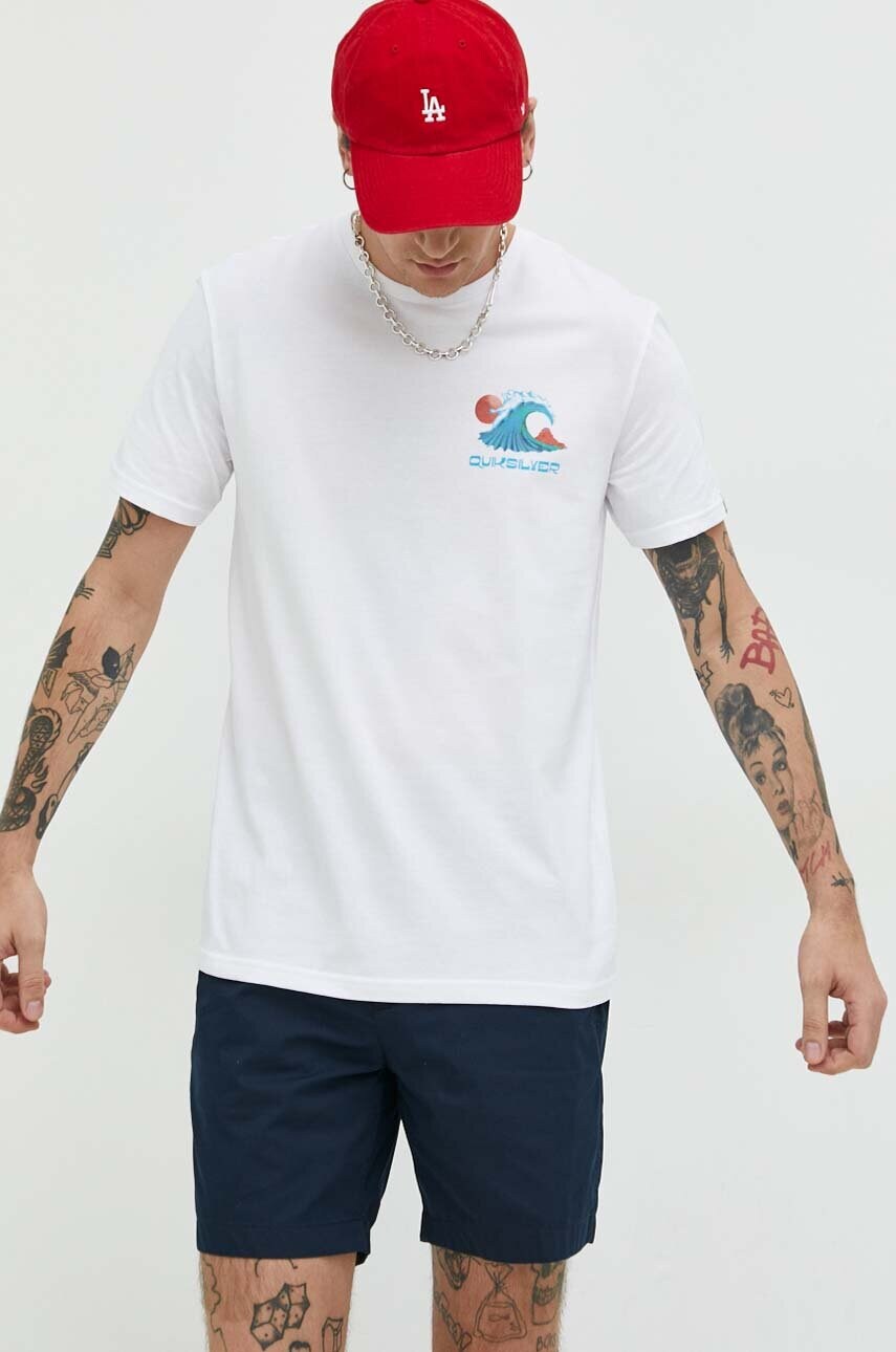 

Хлопковая футболка Quiksilver цвет белый с принтом