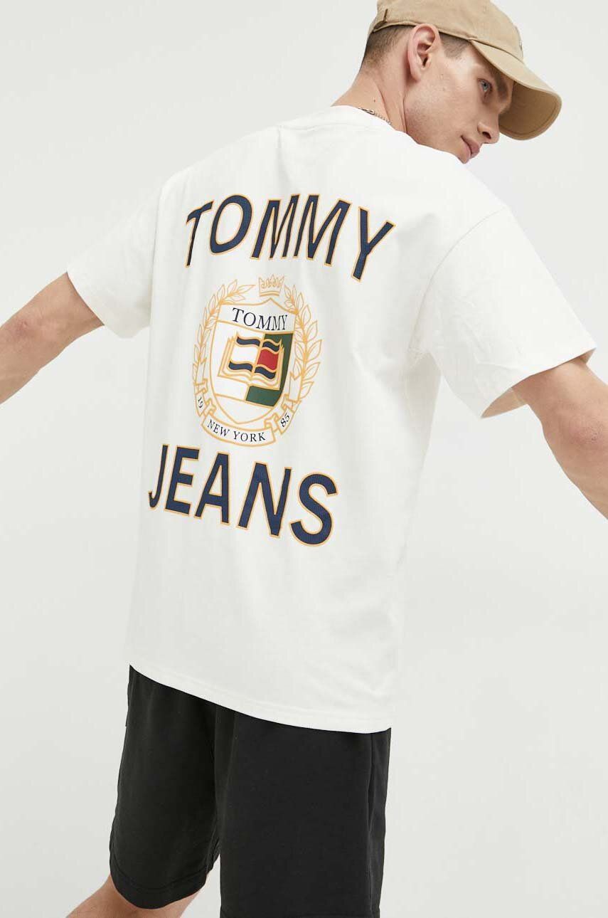 Tommy Jeans tricou din bumbac culoarea bej, cu imprimeu answear.ro imagine noua