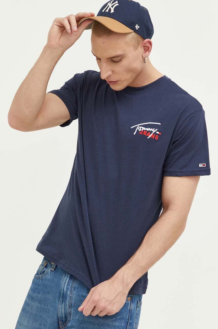 Tommy Jeans tricou din bumbac culoarea gri, cu imprimeu