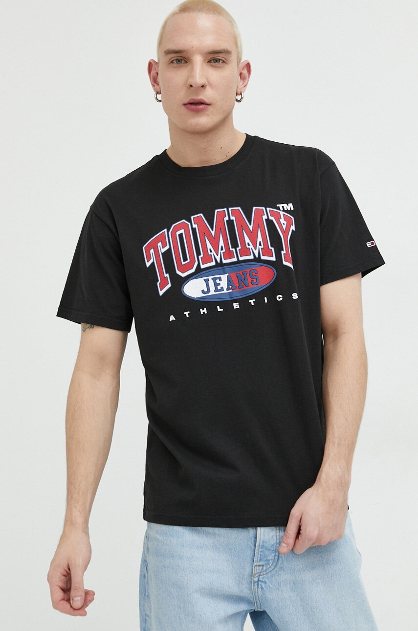 

Хлопковая футболка Tommy Jeans цвет чёрный с принтом