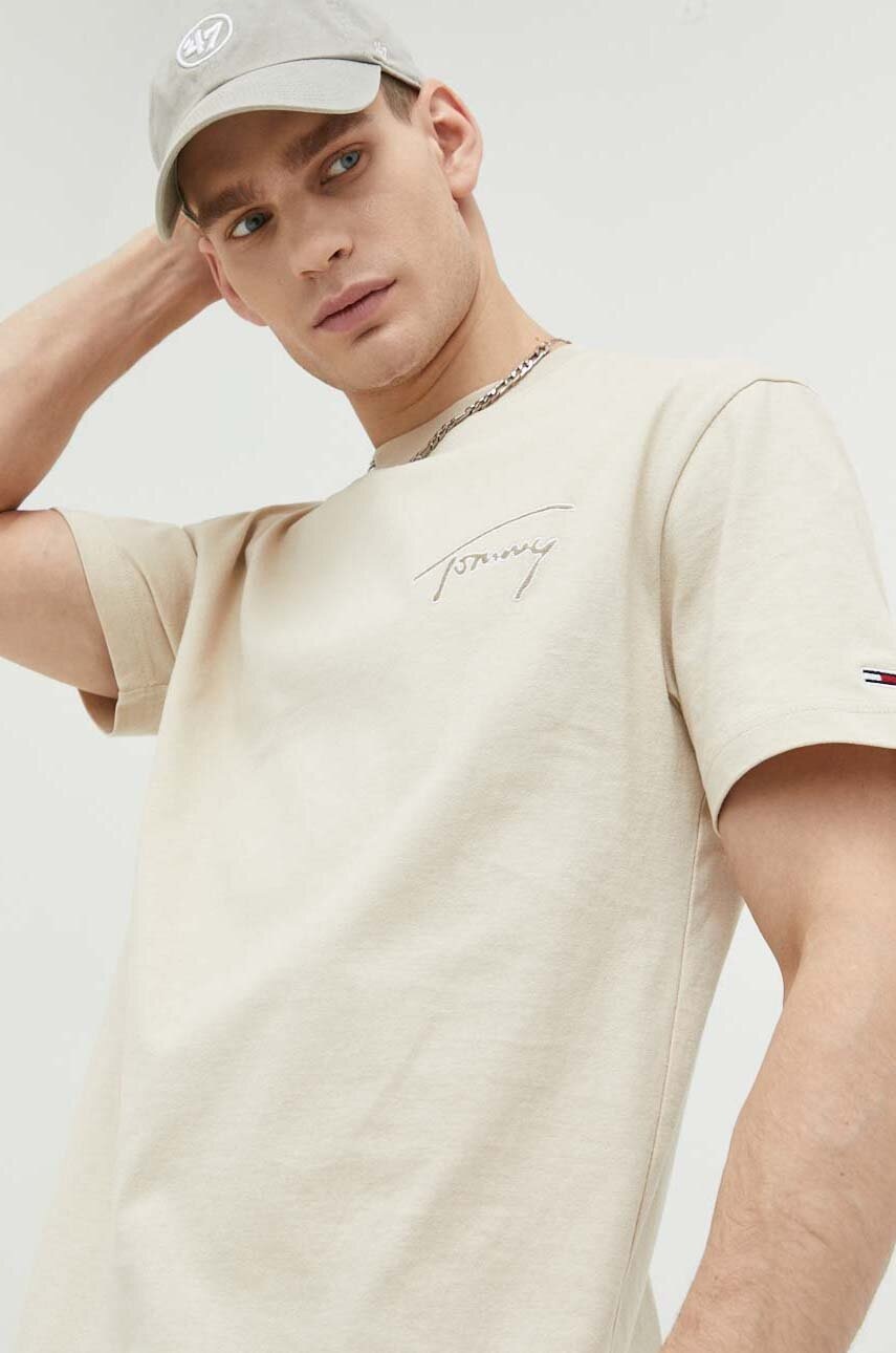 

Бавовняна футболка Tommy Jeans колір бежевий меланж