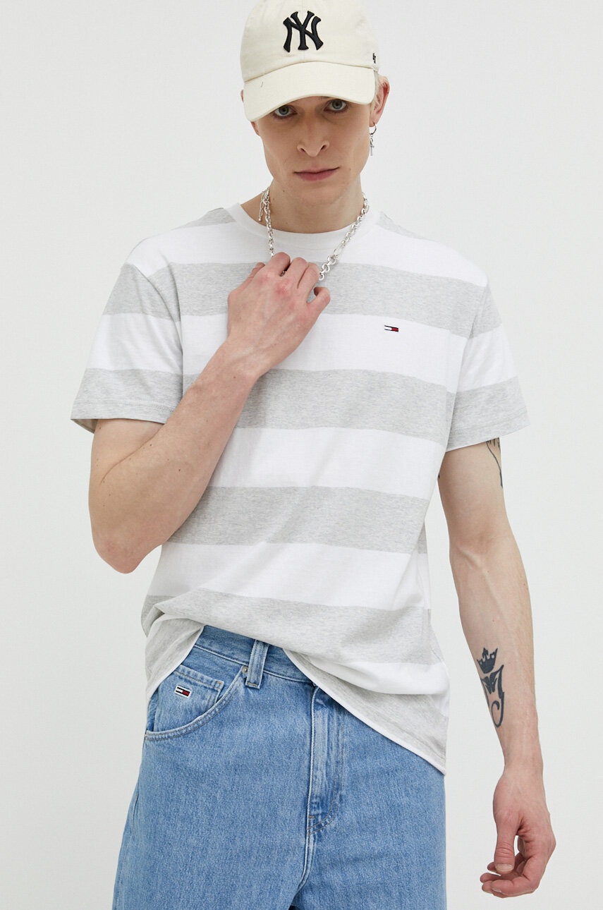 

Хлопковая футболка Tommy Jeans цвет серый узорный