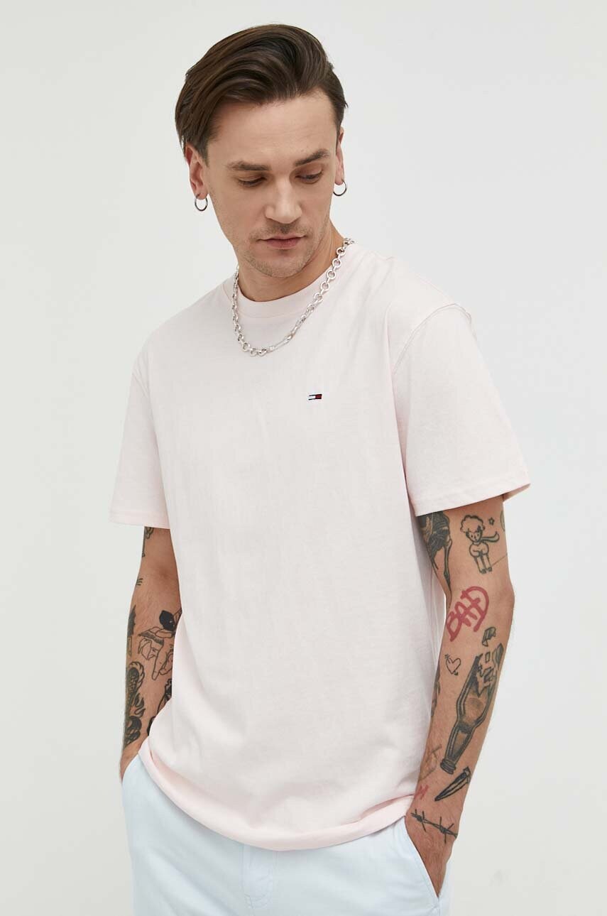 Tommy jeans tricou din bumbac culoarea roz, neted