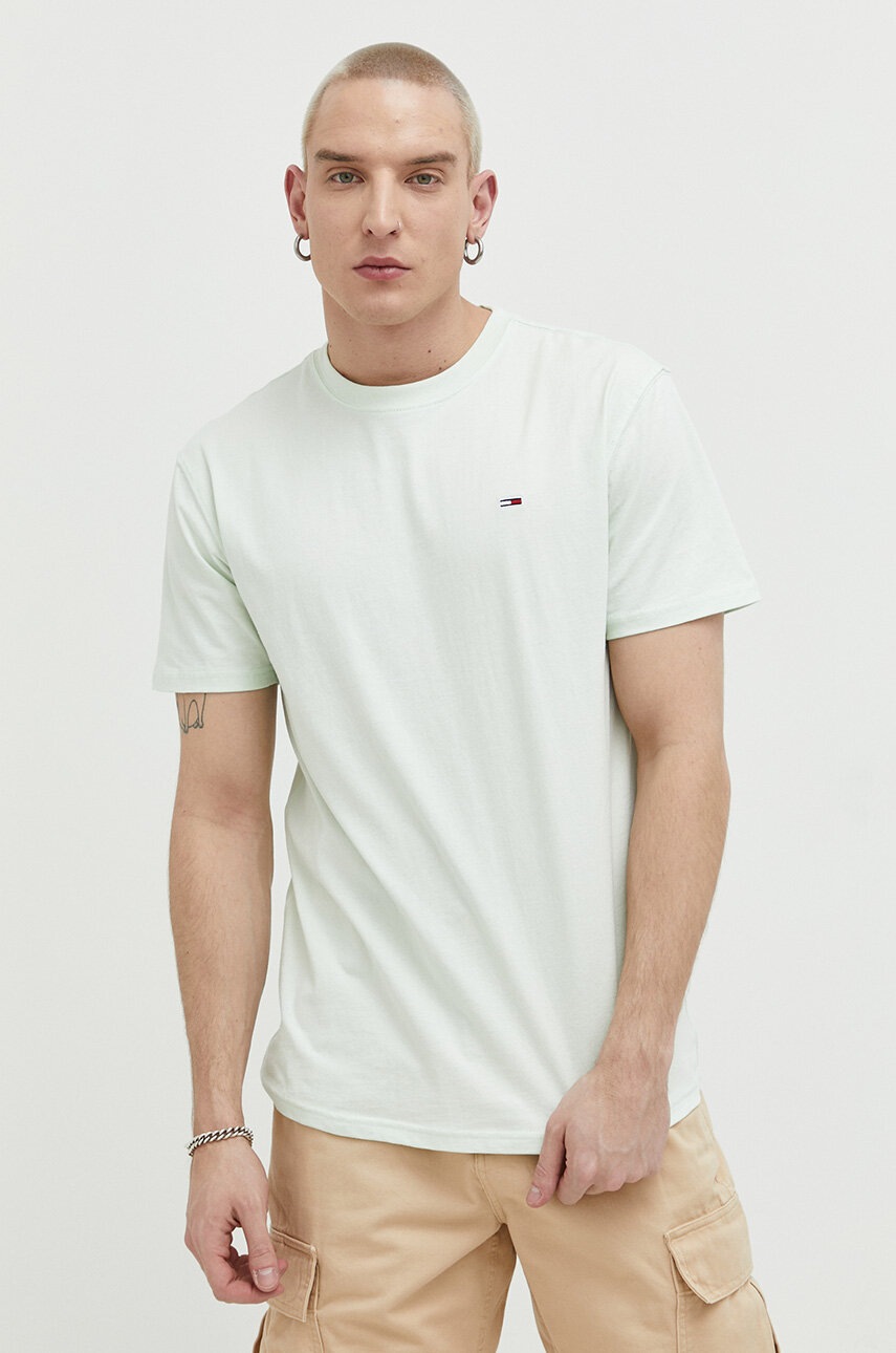 

Памучна тениска Tommy Jeans в зелено с изчистен дизайн, Зелен