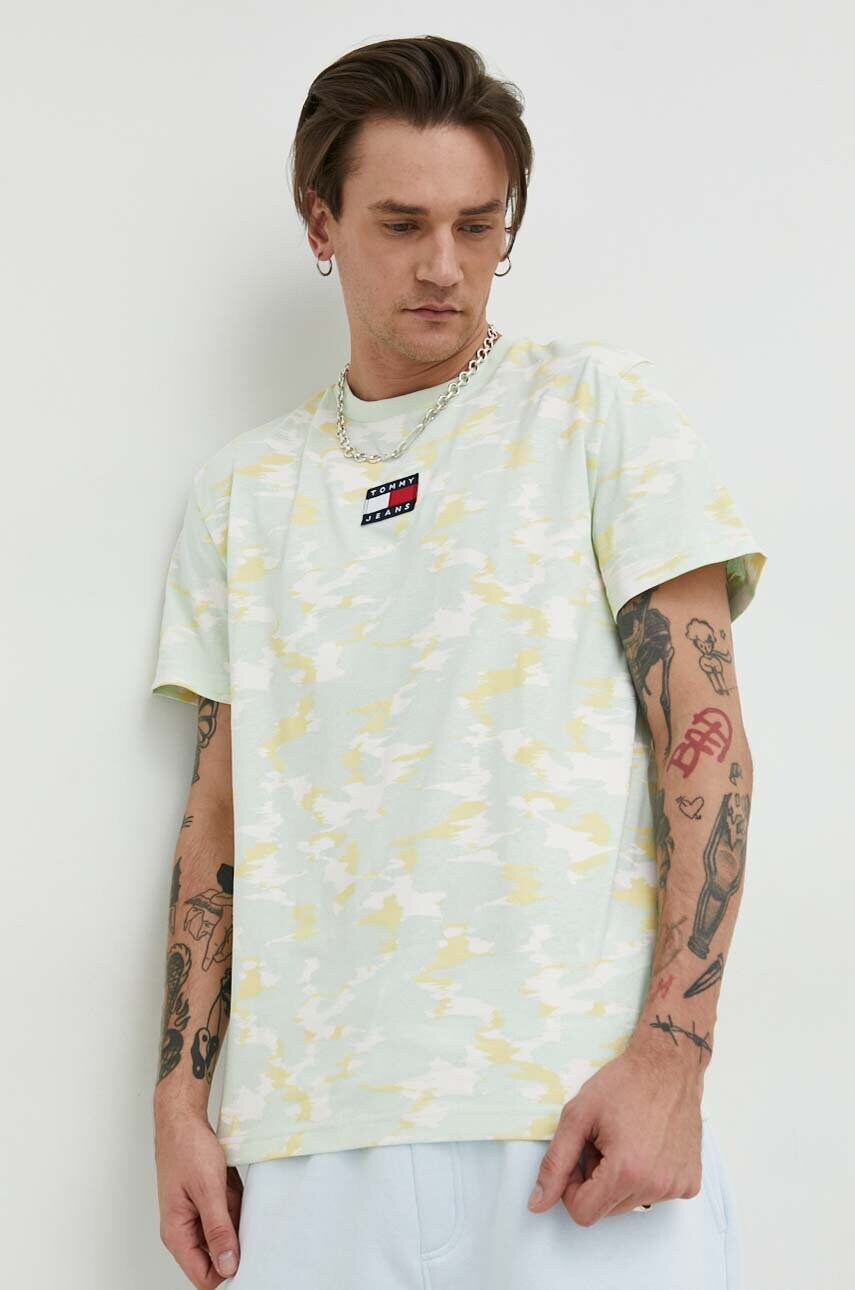 

Бавовняна футболка Tommy Jeans колір зелений візерунок