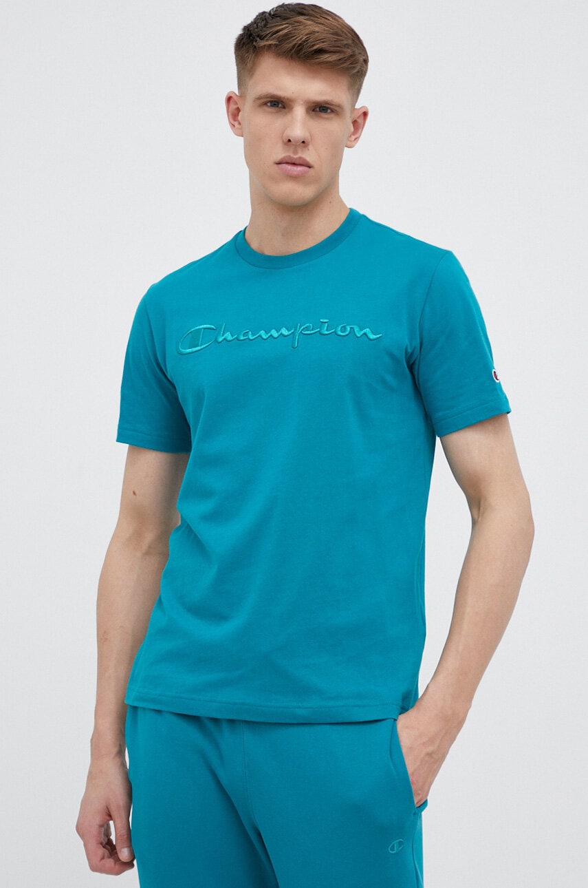 Champion Tricou Din Bumbac Culoarea Verde, Neted