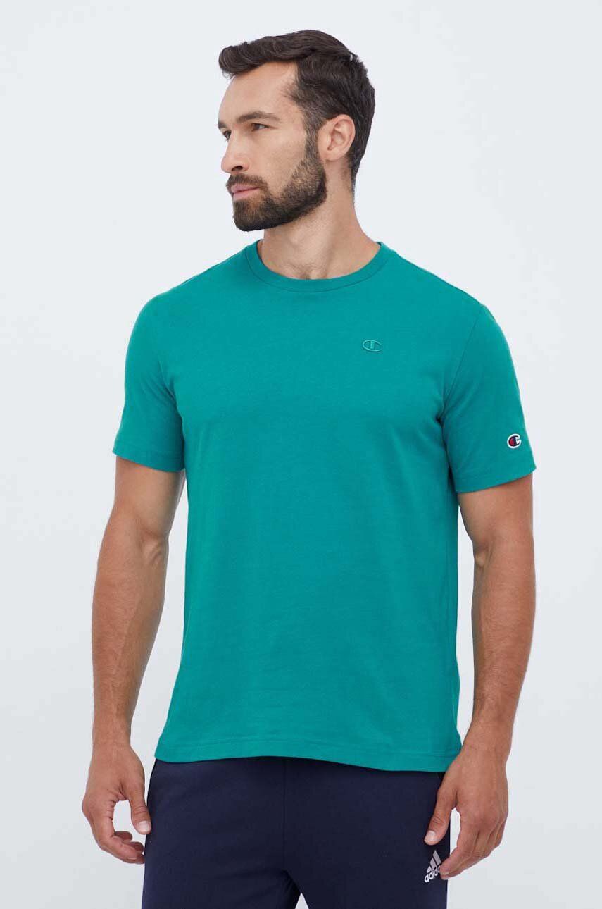 Levně Bavlněné tričko Champion zelená barva