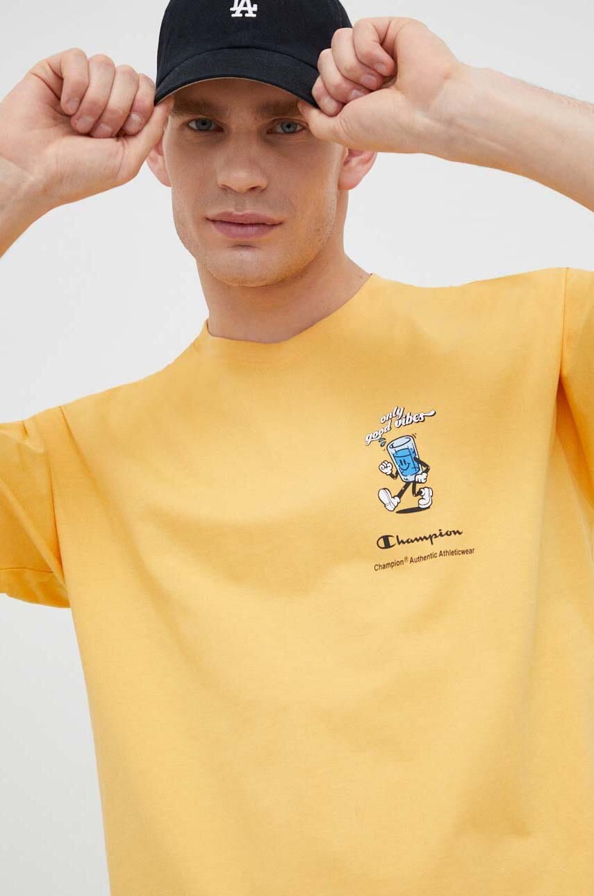 Champion tricou din bumbac culoarea galben, modelator