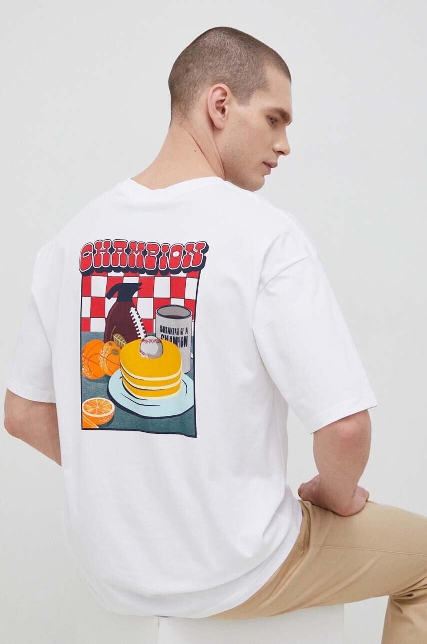 

Хлопковая футболка Champion цвет белый узорный