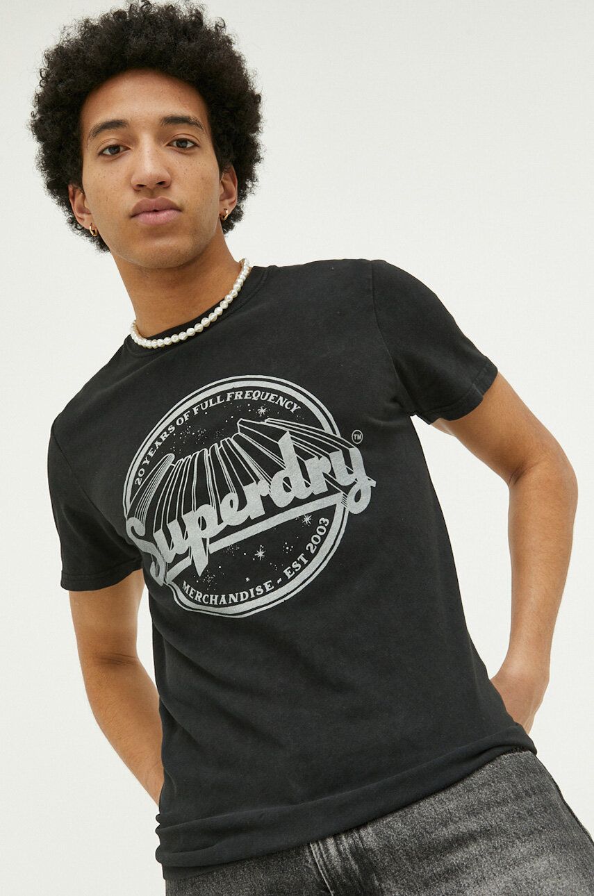 Superdry tricou din bumbac culoarea negru, cu imprimeu