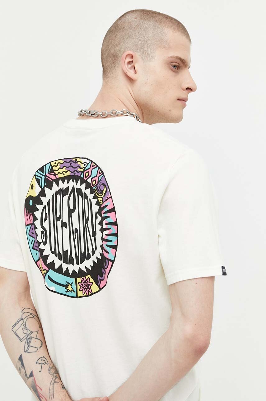 

Хлопковая футболка Superdry цвет бежевый с принтом