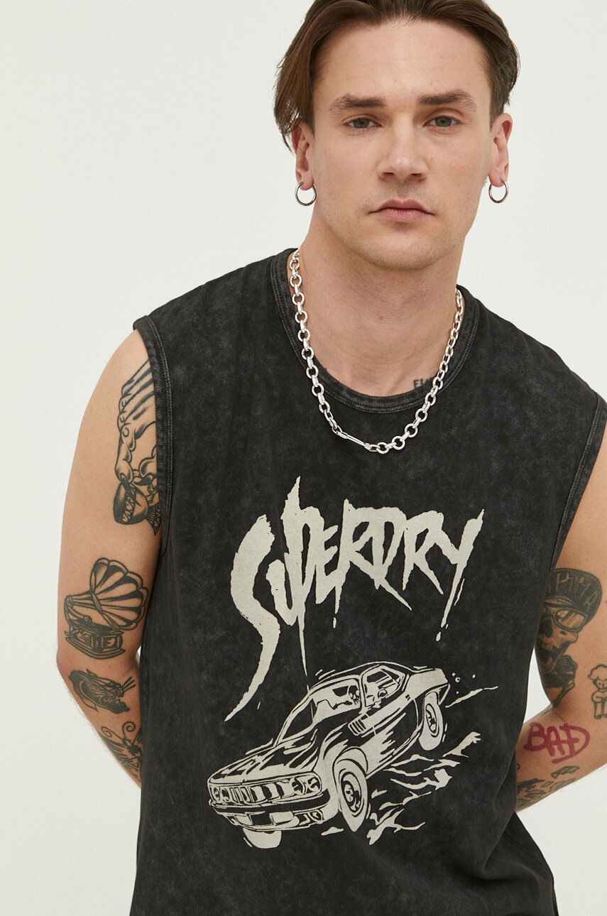 

Памучна тениска Superdry в черно, Черен