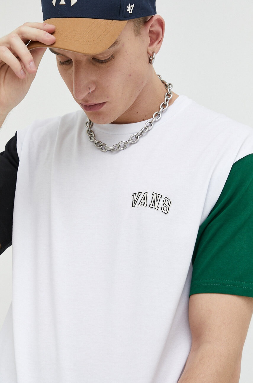 

Памучна тениска Vans в бяло с десен, Бял