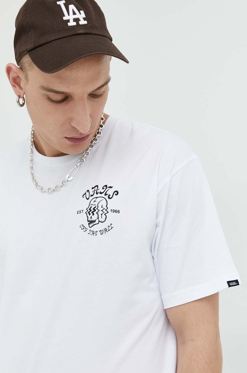 

Хлопковая футболка Vans цвет белый с принтом
