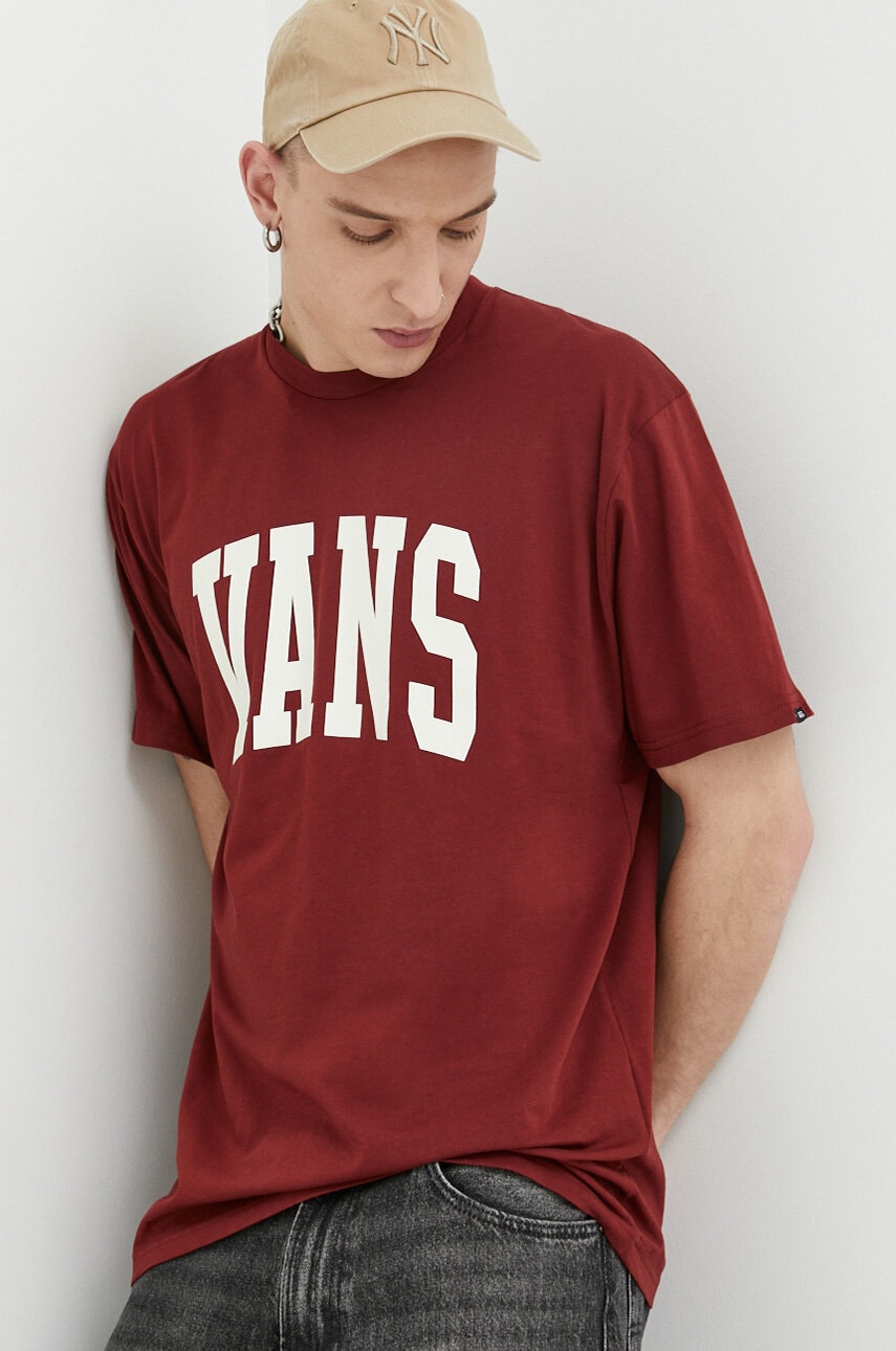 Vans Tricou Din Bumbac Culoarea Bordo, Cu Imprimeu