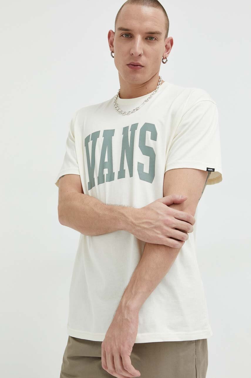 

Памучна тениска Vans в бежово с принт, Бежов