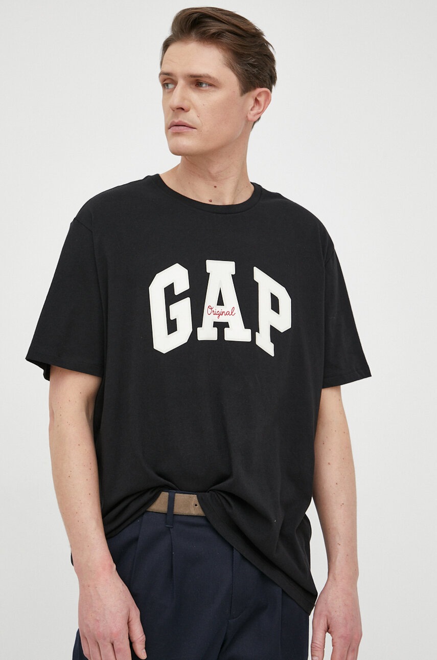 

Памучна тениска GAP в черно с принт, Черен
