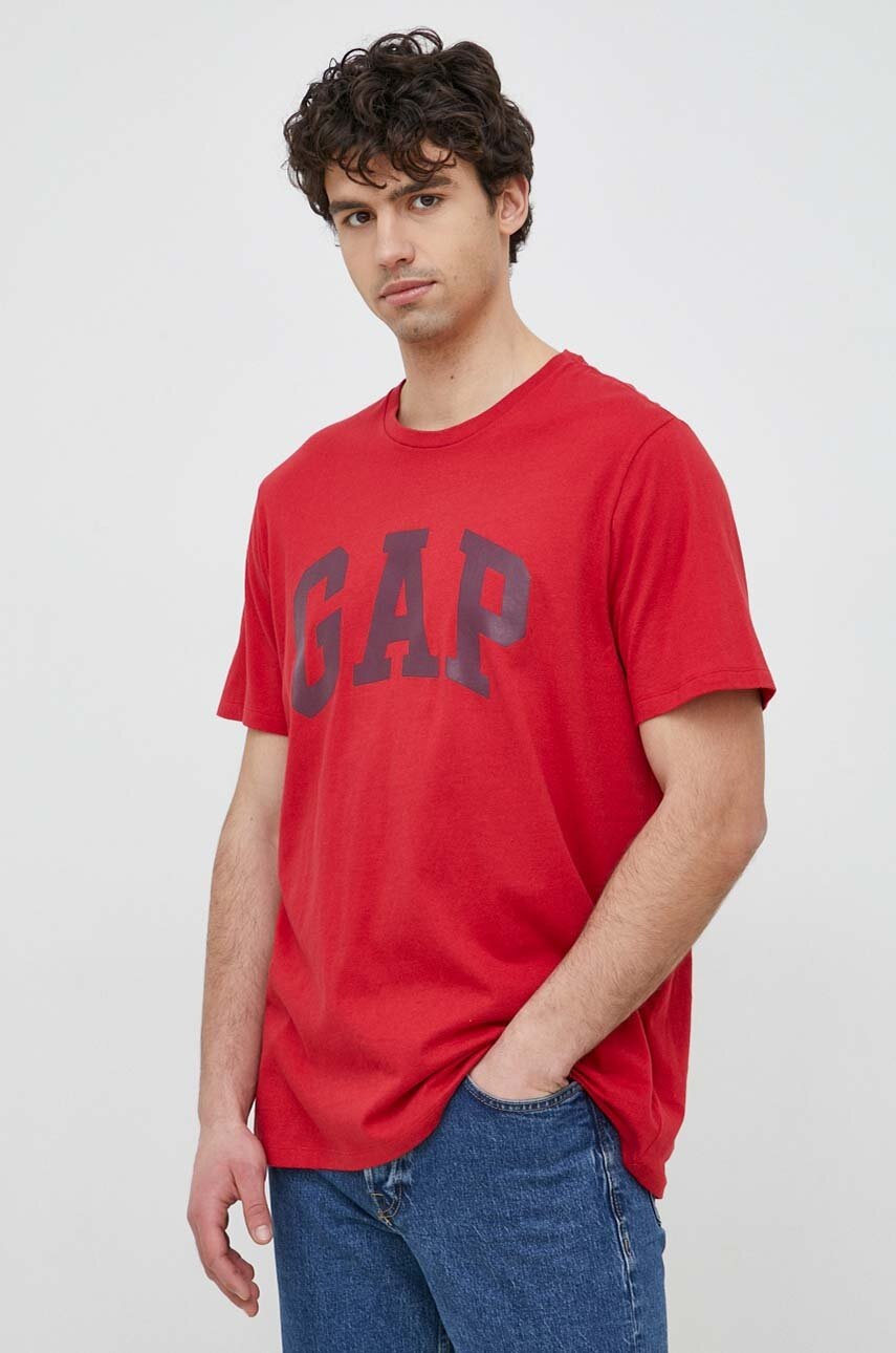 

Памучна тениска GAP в червено с принт, Червен