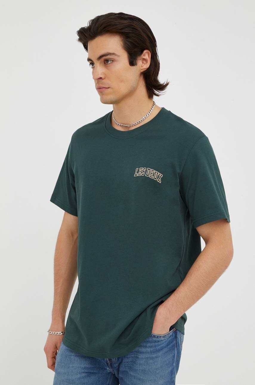 Les Deux tricou din bumbac culoarea verde, cu imprimeu