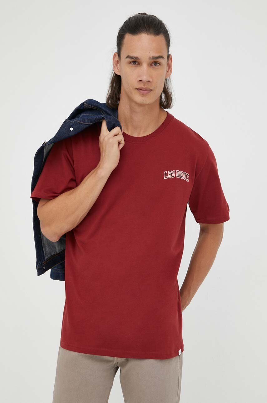 Les Deux tricou din bumbac culoarea bordo, cu imprimeu