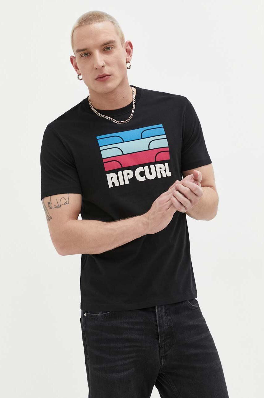 Rip Curl tricou din bumbac culoarea negru, cu imprimeu