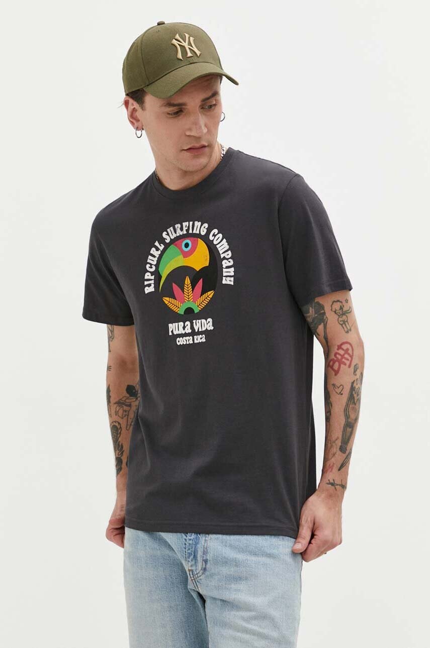 

Бавовняна футболка Rip Curl колір чорний з принтом