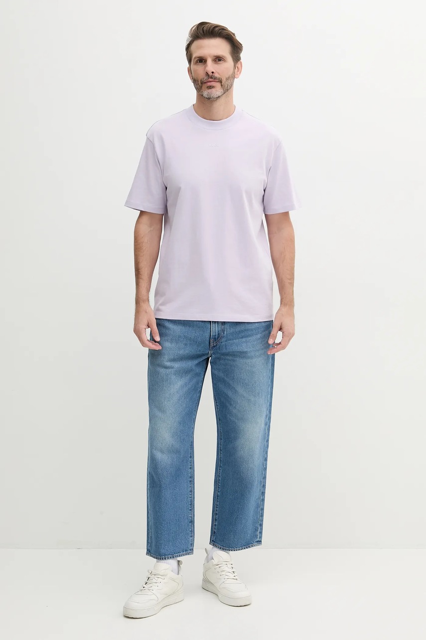 Хлопковая футболка HUGO мужская цвет чёрный однотонная 50488330 Хлопковая футболка HUGO мужская цвет чёрный однотонная 50488330